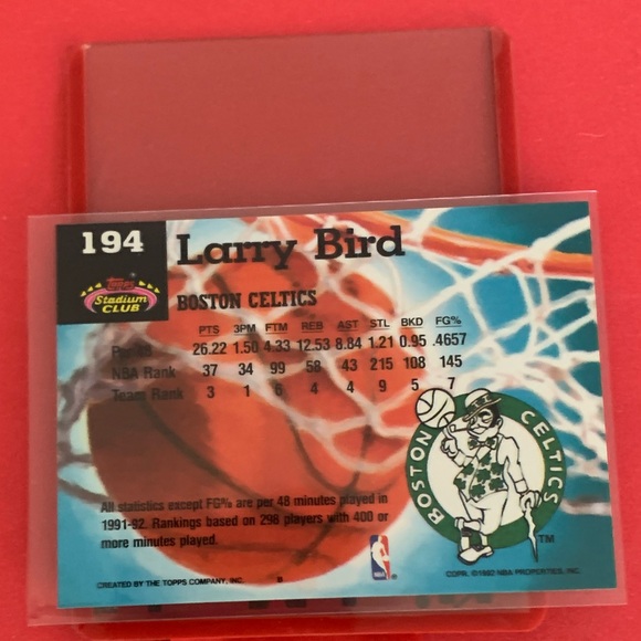 Larry Bird [Members Choice] #194 1992 Topps Stadium Club Basketball Trading Card - Picture 2 of 2